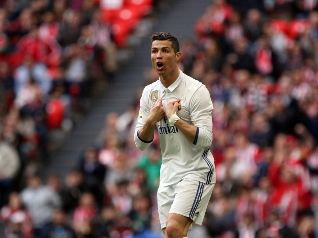 Verbazing bij Cristiano Ronaldo tijdens het competitieduel Athletic Bilbao - Real Madrid (18-03-2017). Verbazing bij Cristiano Ronaldo tijdens het competitieduel Athletic Bilbao - Real Madrid (18-03-2017).