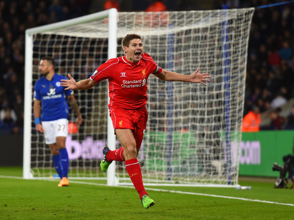 gerrard scores as liverpool down 10-man leicester