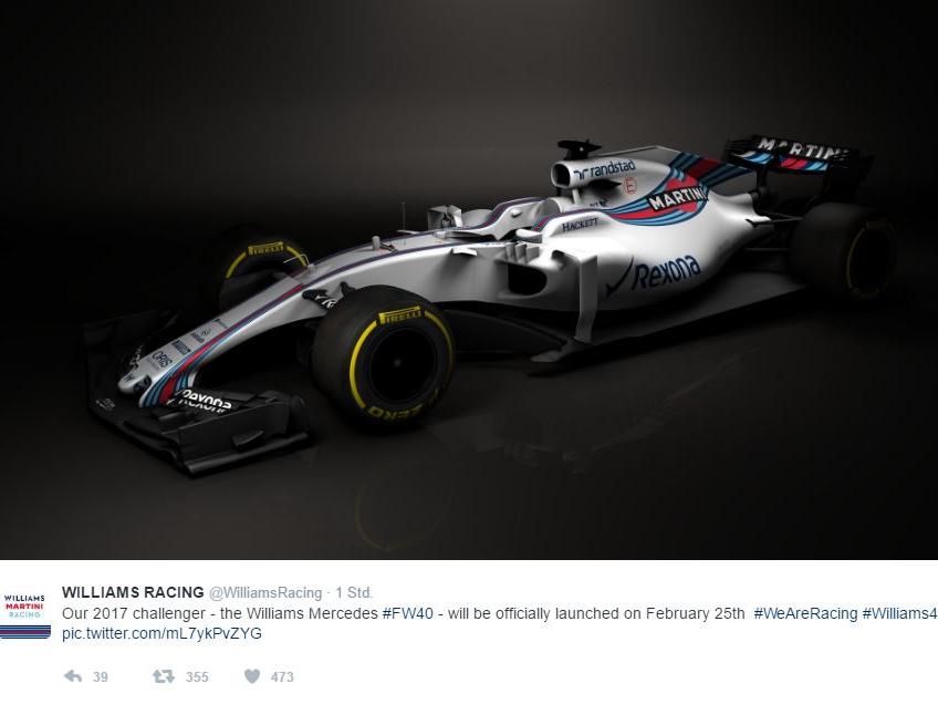 Williams hat den neuen FW40 präsentiert (Quelle: Twitter @WilliamsRacing) Williams hat den neuen FW40 präsentiert (Quelle: Twitter @WilliamsRacing)