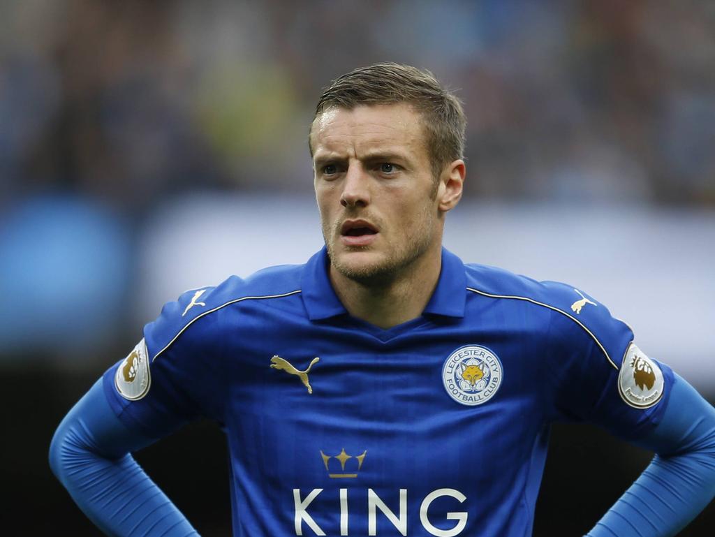 Jamie Vardy is gefocust tijdens het competitieduel Manchester City - Leicester City (13-05-2017). Jamie Vardy is gefocust tijdens het competitieduel Manchester City - Leicester City (13-05-2017).