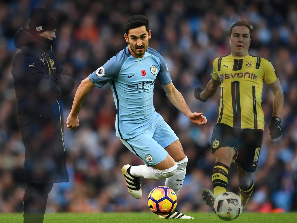 İlkay Gündoğan (Mitte) macht sich für BVB-Coach Tuchel (l.) und Götze (r.) stark İlkay Gündoğan (Mitte) macht sich für BVB-Coach Tuchel (l.) und Götze (r.) stark