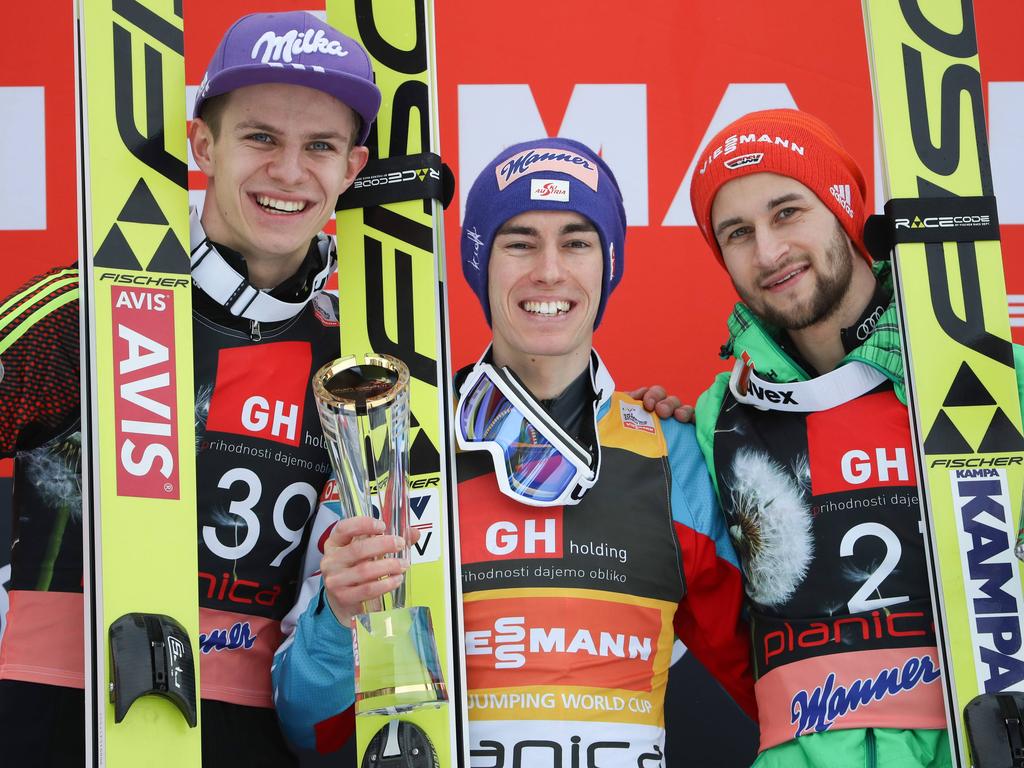 Das stolze Treppchen-Trio in Planica Das stolze Treppchen-Trio in Planica