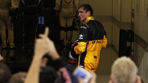 Vitaly Petrov was celebrated by the Red Bull team after the race in Abu Dhabi