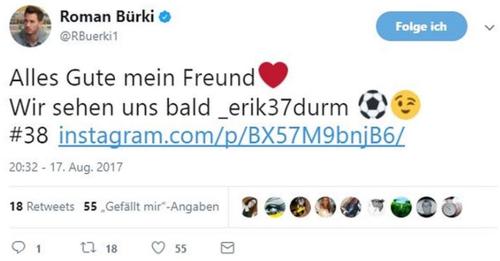 Roman Bürki verplappert sich auf Twitter (Quelle: Twitter / @RBuerki1)